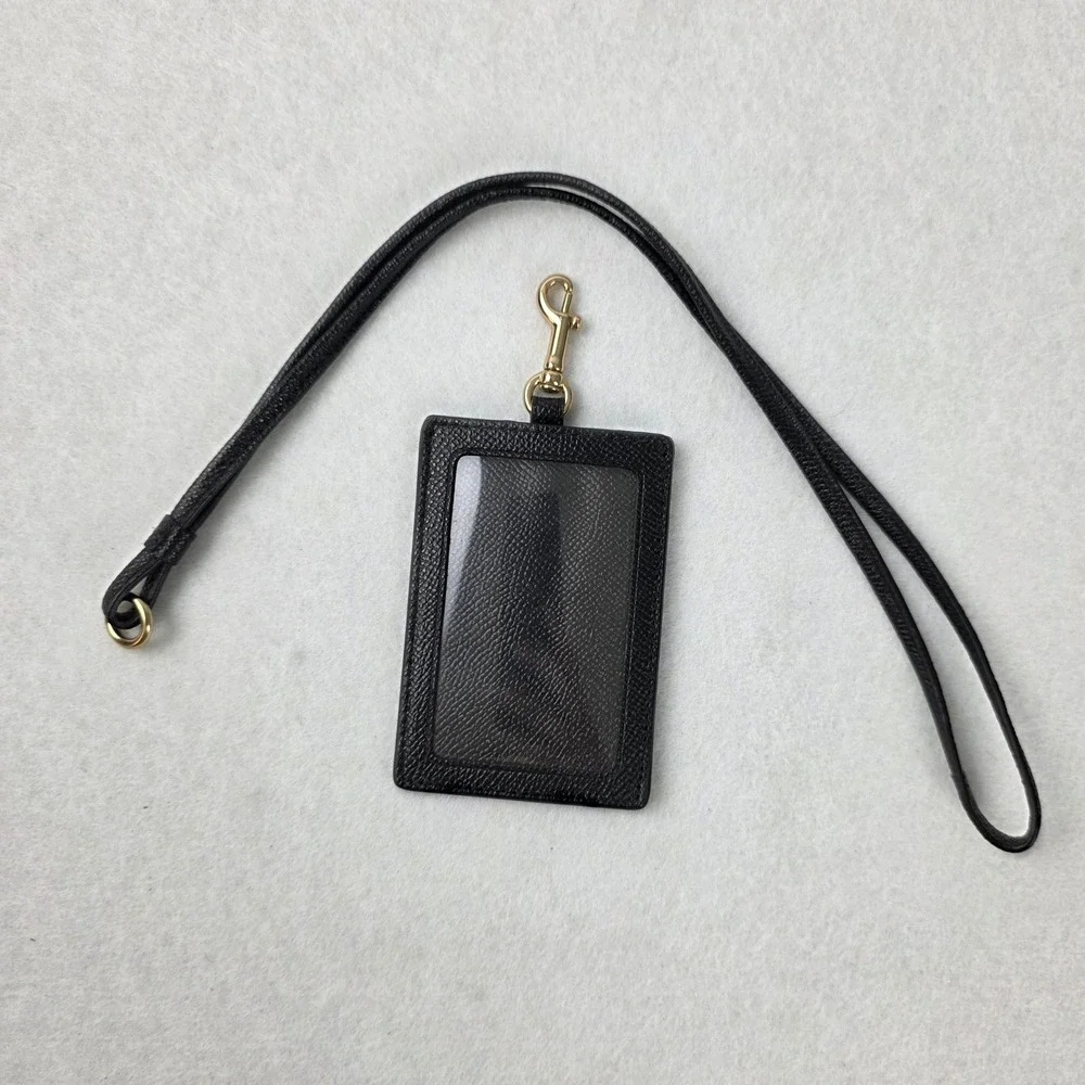 Coach F63274 ID Lanyard Black Crossgrain Leather Card Holder Gold Hardware